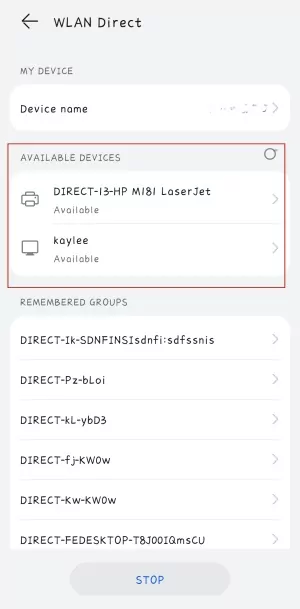 select device to connect WLAN Direct