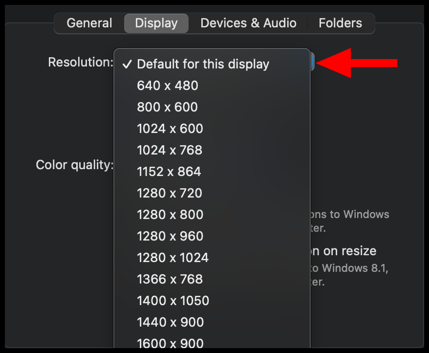 change remote desktop resolution Mac