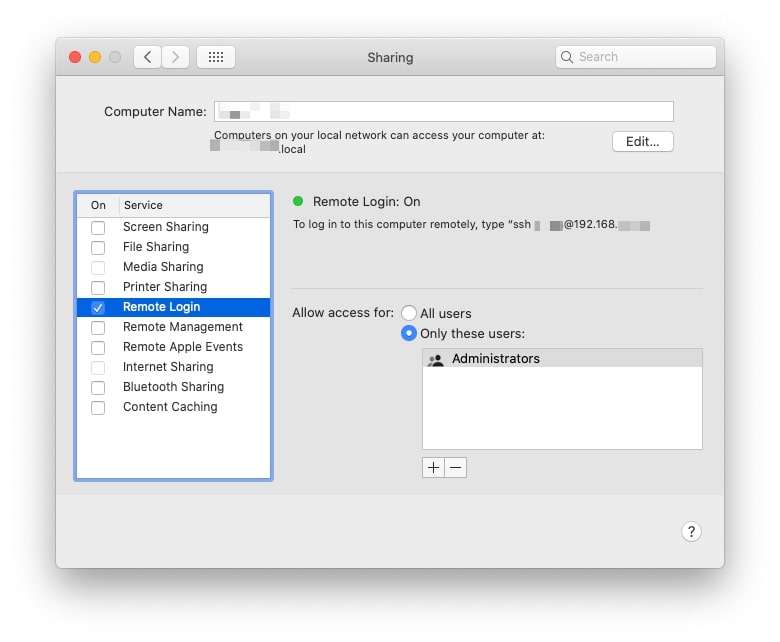 set remote access permission for Mac