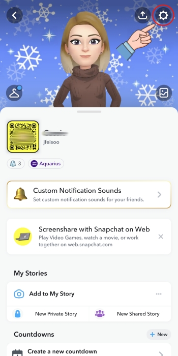 settings on Snapchat