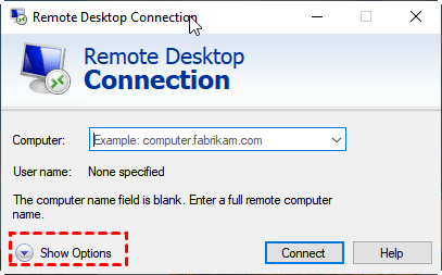 show options remote desktop connection