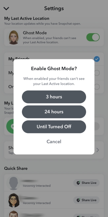 Snapchat Ghost Mode timer