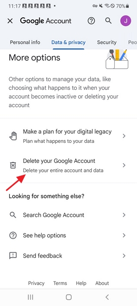 tap delete your Google account