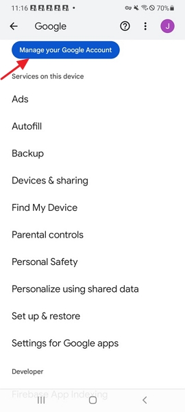 tap manage your Google account