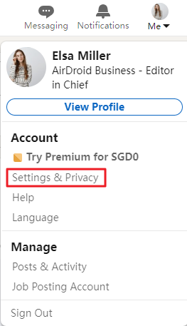 tap settings and privacy