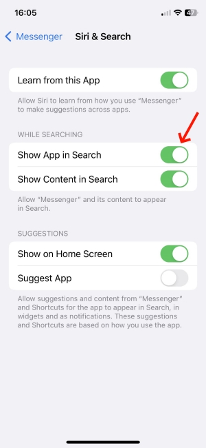 disable app in iPhone search