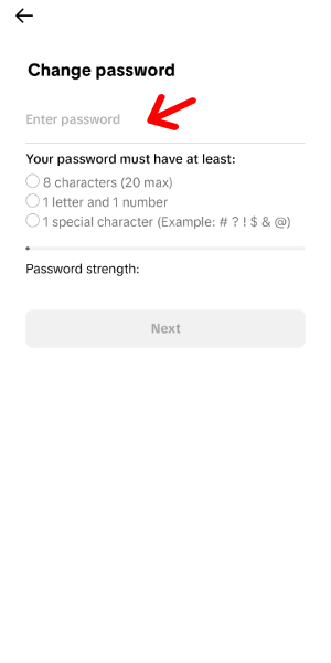 enter desired password to reset TikTok password