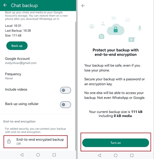 turn on end-to-end encrypted backup