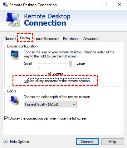 enable multiple monitors for remote desktop
