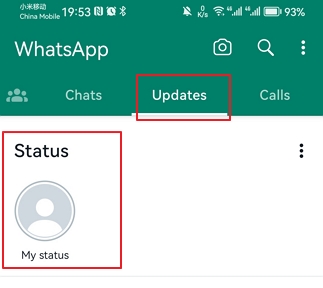 WhatsApp Status tab