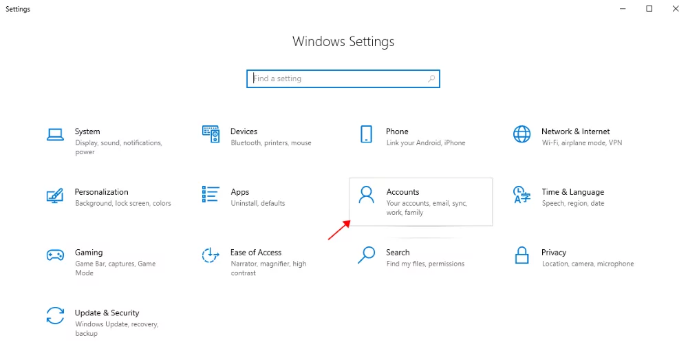 windows 10 settings account