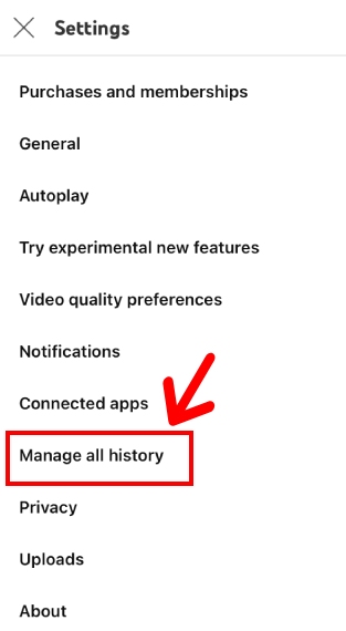 YouTube manage all history button