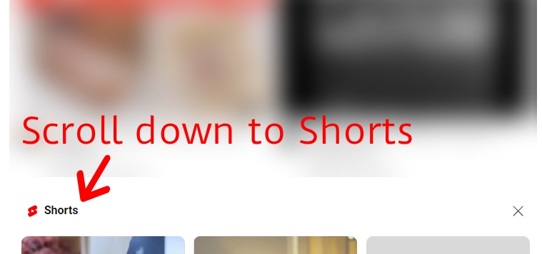 YouTube website scroll down to the Shorts section