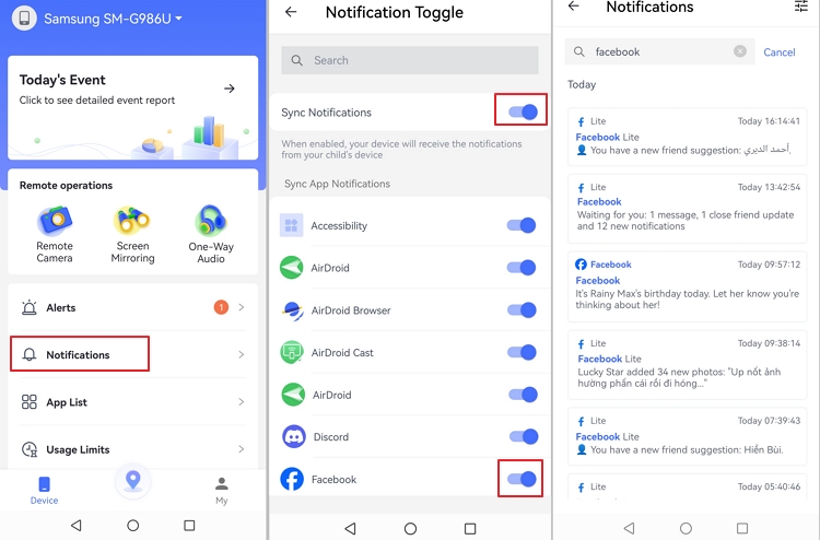 activate sync Facebook notifications
