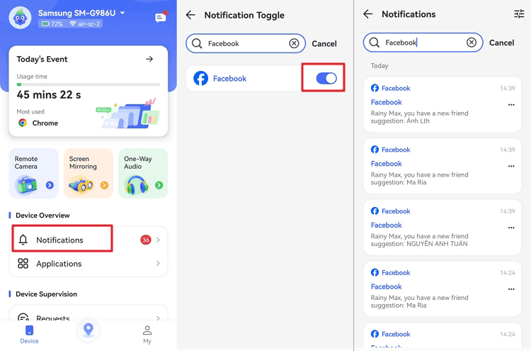 activate sync facebook notifications