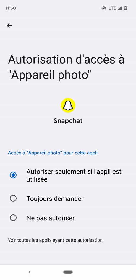 Autoriser Appareil Photos Snapchat