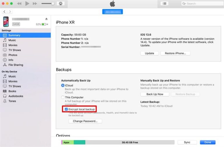 back up iphone itunes