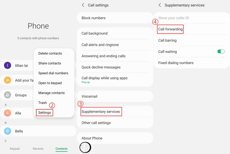 call forward settings on Android