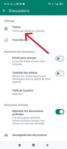 Changer le thème du système pour mettre WhatsApp en mode sombre