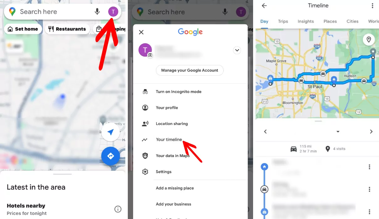 check Google Maps Timeline