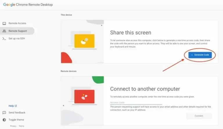 Chrome Remote Desktop generate code