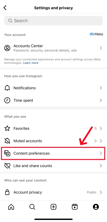 content preferences on Instagram