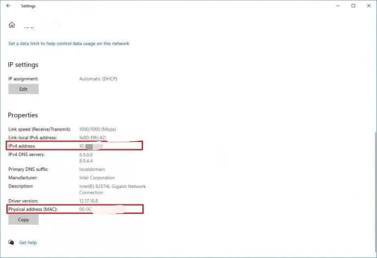 copy IP and Mac address