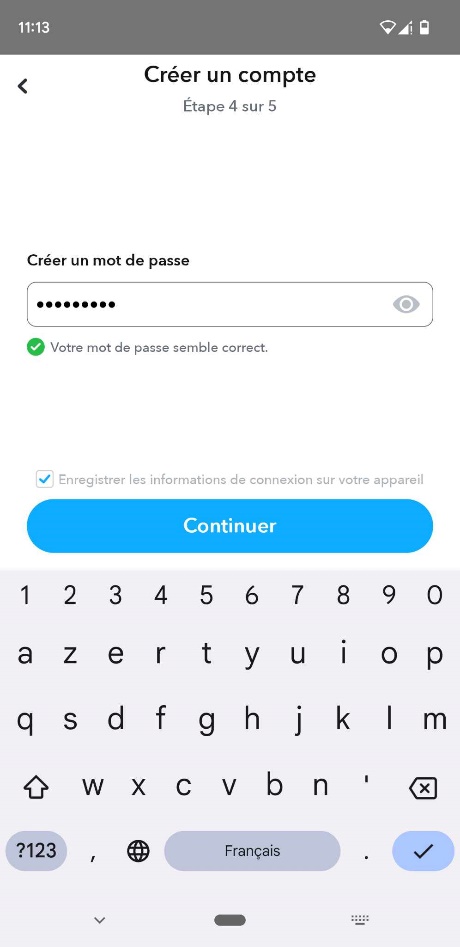 Créer mot de passe Snapchat