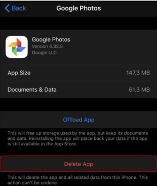 delete google photos cache iphone
