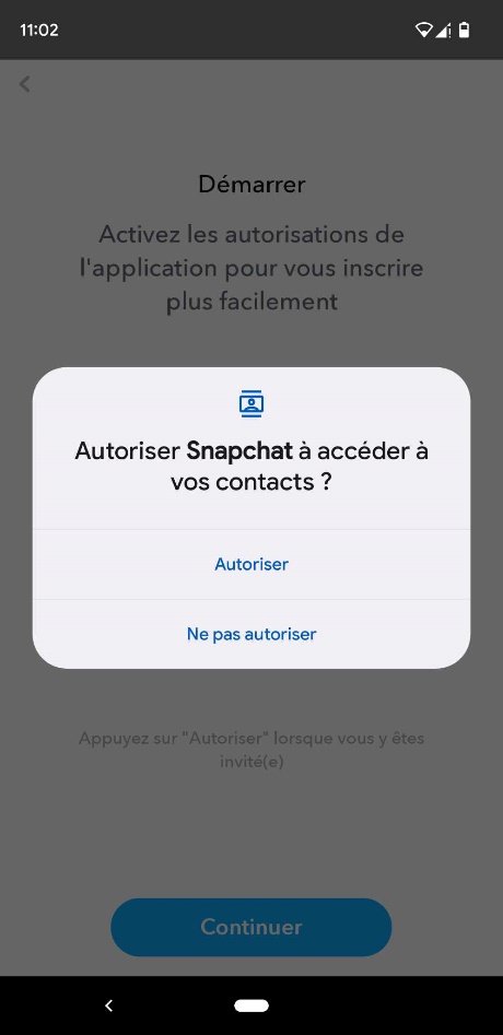 Donner autorisation Snapchat