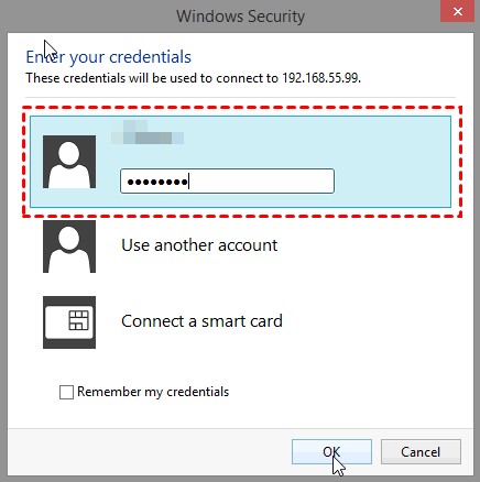 enter credentials remote desktop