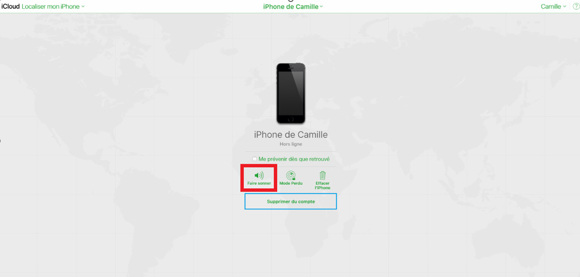 Faire sonner un téléphone en silencieux iPhone avec iCloud