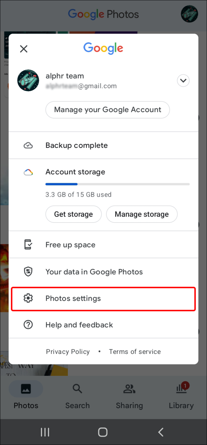 google photos storage
