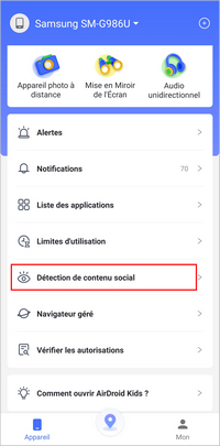 Interface de la détection de contenu social