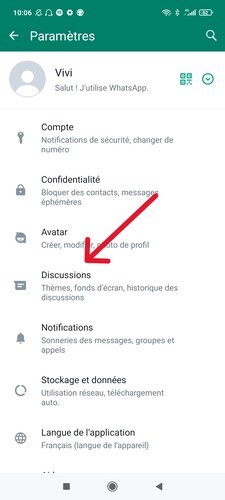La catégorie Discussions sur WhatsApp