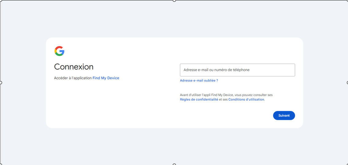Connectez-vous sur le site Localiser mon appareil de Google