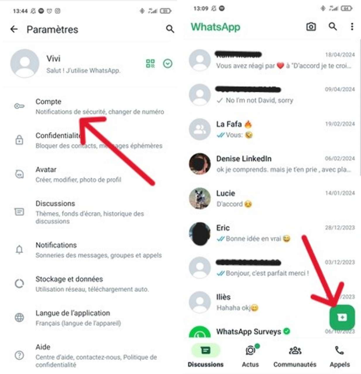 Les paramètres de votre compte WhatsApp et vos contacts