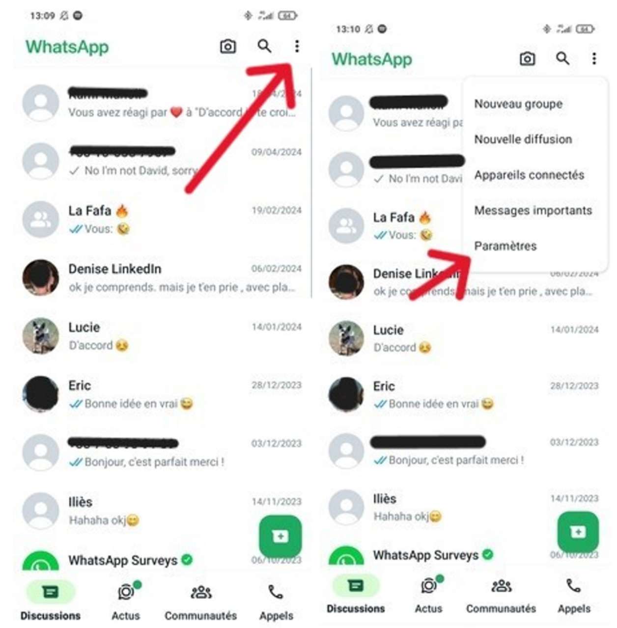 Paramètres sur WhatsApp