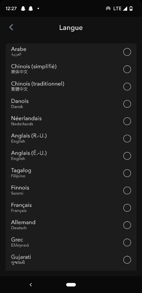 Liste des langues sur Snapchat