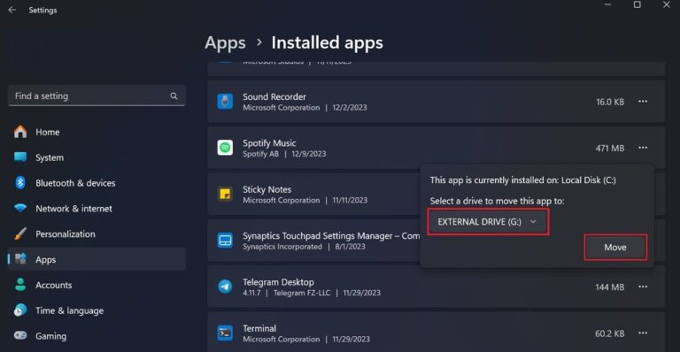 move app to external drive