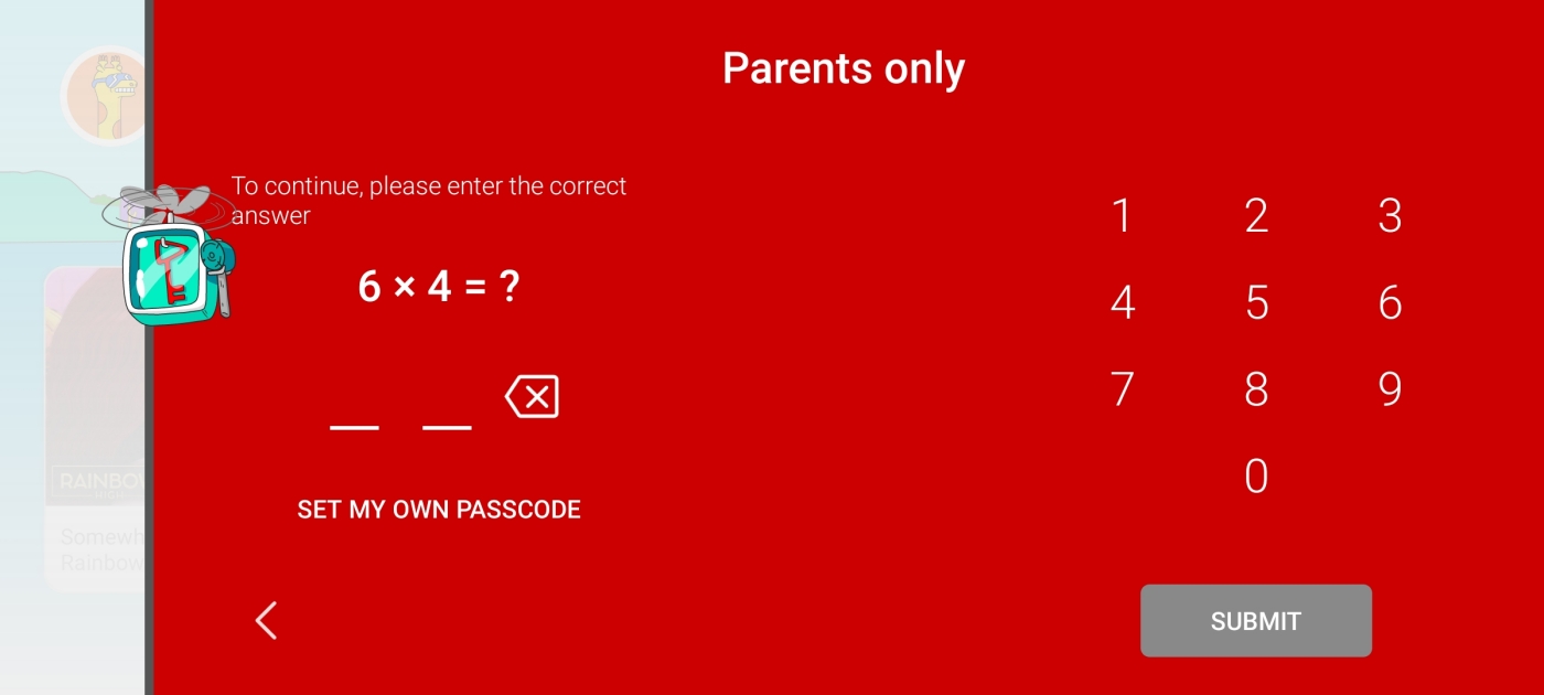 enter passcode on YouTube Kids