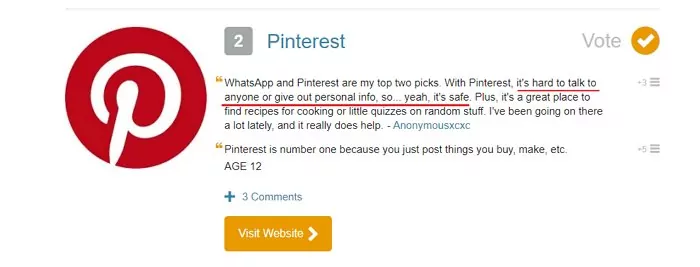 Pinterest user review