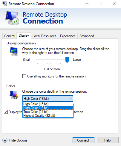 change display setting of remote desktop