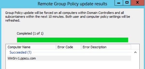 Remote Group Policy Update Results