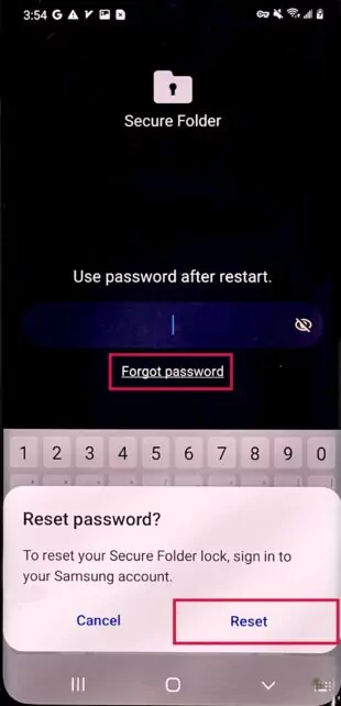 reset secure folder password