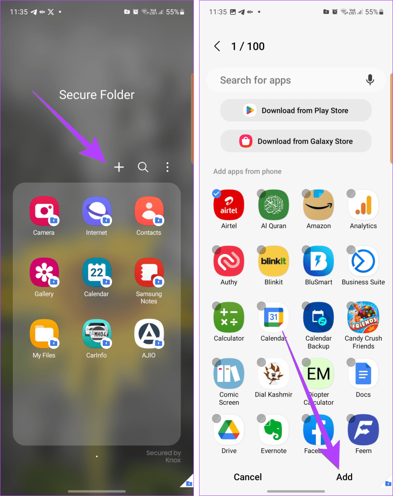 aggiungere app alla cartella protetta Samsung