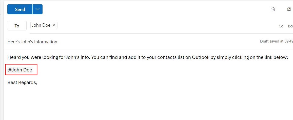 envoyer un contact dans Outlook