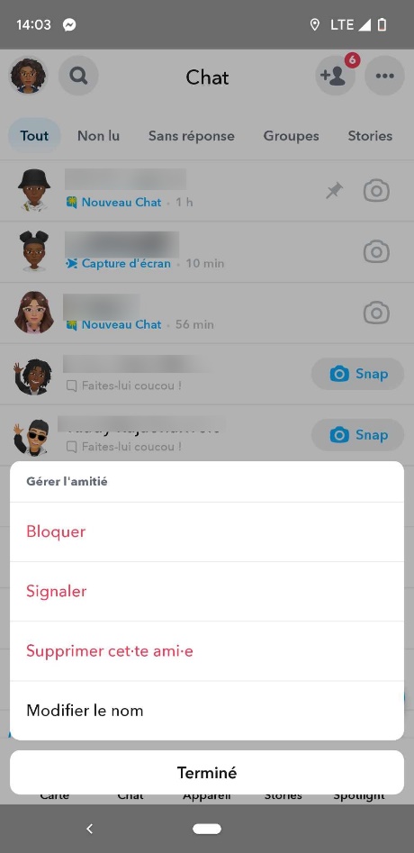 Supprimer ami Snapchat