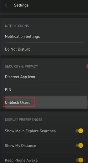 Unblock Users in settings