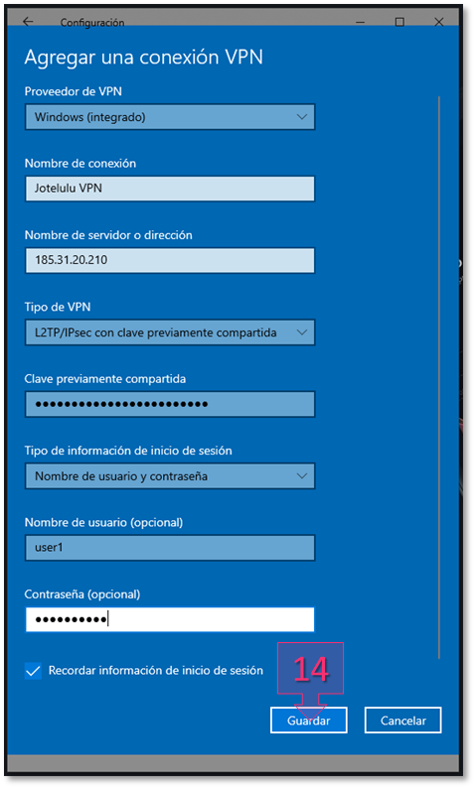 VPN data entry